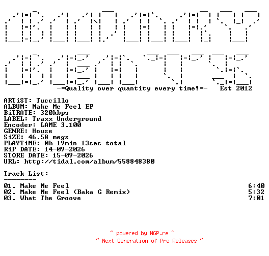 NFO for the release Tuccillo-Make_Me_Feel_EP-(TU028)-WEB-2026-BB by BB