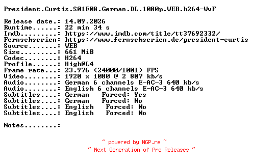 NFO for the release President.Curtis.S01E08.German.DL.1080p.WEB.h264-WvF by WvF