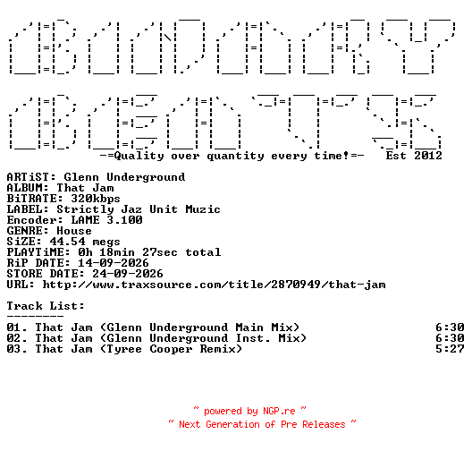 NFO for the release Glenn_Underground-That_Jam-(SJUMUZIC0926)-WEB-2026-BB by BB