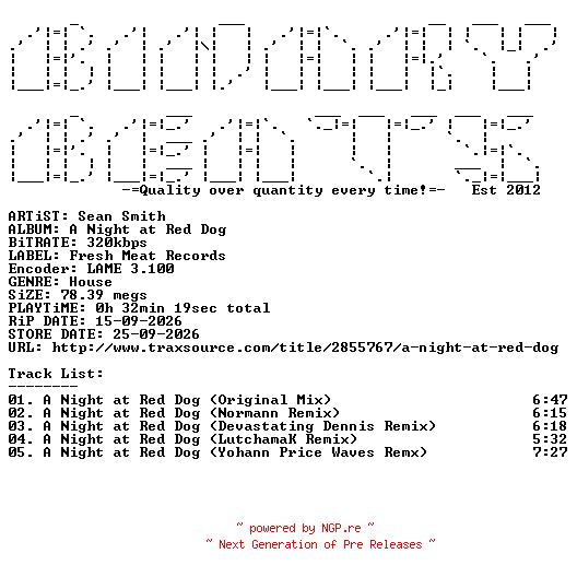 NFO for the release Sean_Smith-A_Night_At_Red_Dog-(FMR157)-WEB-2026-BB by BB