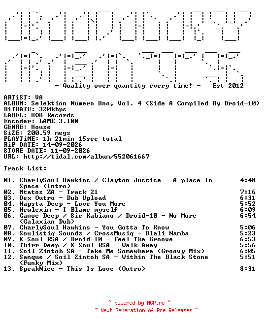 NFO for the release VA-Selektion_Numero_Uno_Vol._4_(Side_A_Compiled_By_Droid-10)-(CAT2026022)-WEB-2026-BB by BB