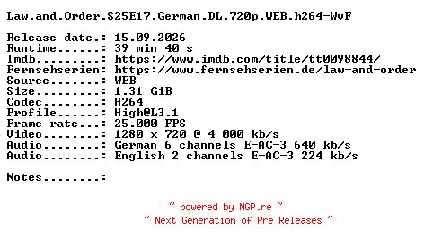 NFO for the release Law.and.Order.S25E17.German.DL.720p.WEB.h264-WvF by WvF