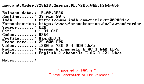 NFO for the release Law.and.Order.S25E18.German.DL.720p.WEB.h264-WvF by WvF