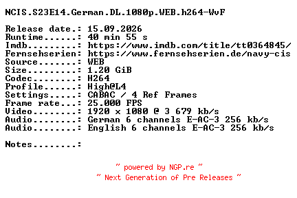 NFO for the release NCIS.S23E14.German.DL.1080p.WEB.h264-WvF by WvF