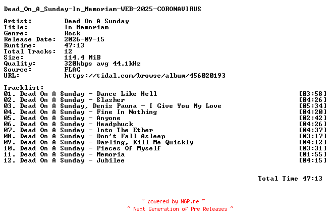 NFO for the release Dead_On_A_Sunday-In_Memoriam-WEB-2025-CORONAVIRUS by CORONAVIRUS