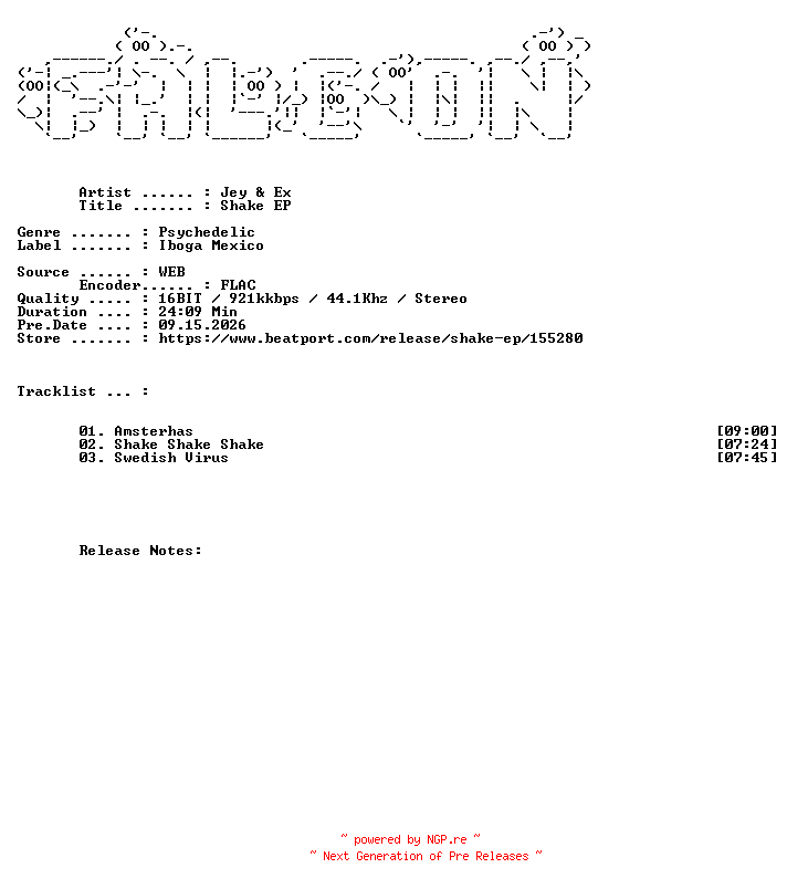 NFO for the release Jey_And_Ex-Shake_EP-(IMEPO6)-16BIT-WEB-FLAC-2009-FALCON by FALCON