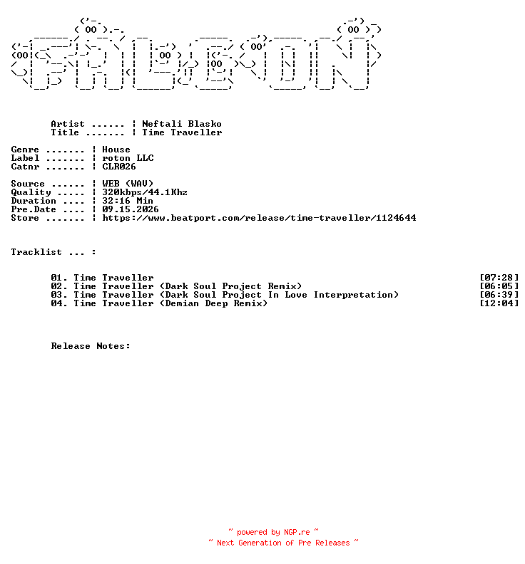 NFO for the release Neftali_Blasko-Time_Traveller-(CLR026)-WEB-2013-FALCON by FALCON
