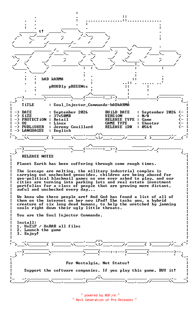 NFO for the release Soul_Injector_Commando_Linux-bADkARMA by bADkARMA