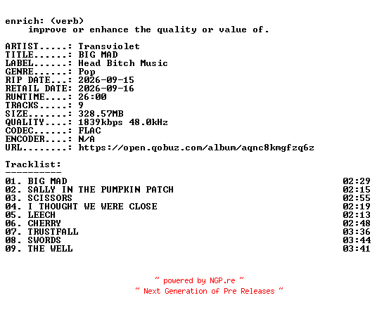 NFO for the release Transviolet-BIG_MAD-24BIT-WEB-FLAC-2026-ENRiCH by ENRiCH