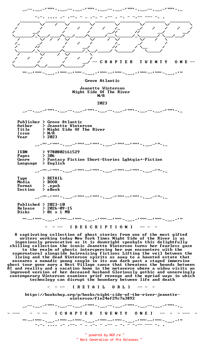 NFO for the release Jeanette.Winterson.-.Night.Side.Of.The.River.2023.RETAIL.EPUB.eBook-CTO by CTO