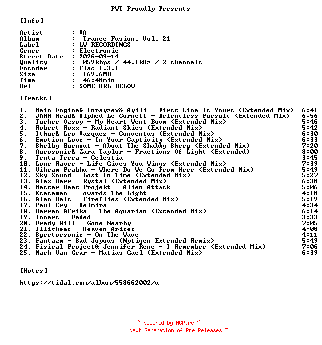 NFO for the release VA-Trance_Fusion_Vol._21-16BIT-WEB-FLAC-2026-PWT by PWT