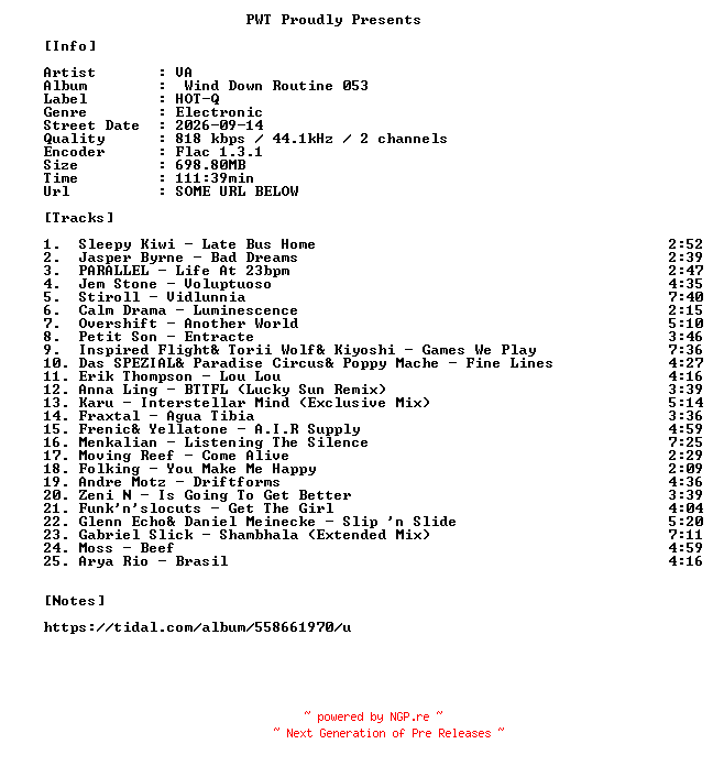 NFO for the release VA-Wind_Down_Routine_053-16BIT-WEB-FLAC-2026-PWT by PWT