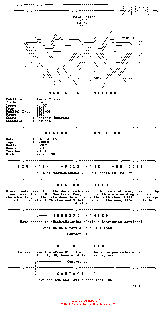 NFO for the release Image.Comics.-.Dorc.No.07.2026.HYBRID.COMIC.eBook-21A1 by 21A1