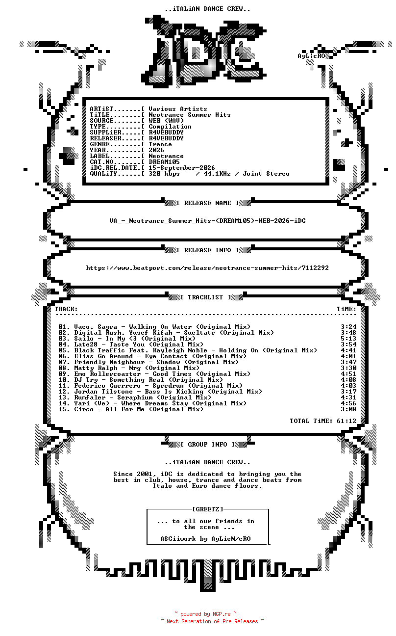 NFO for the release VA_-_Neotrance_Summer_Hits-(DREAM105)-WEB-2026-iDC by iDC