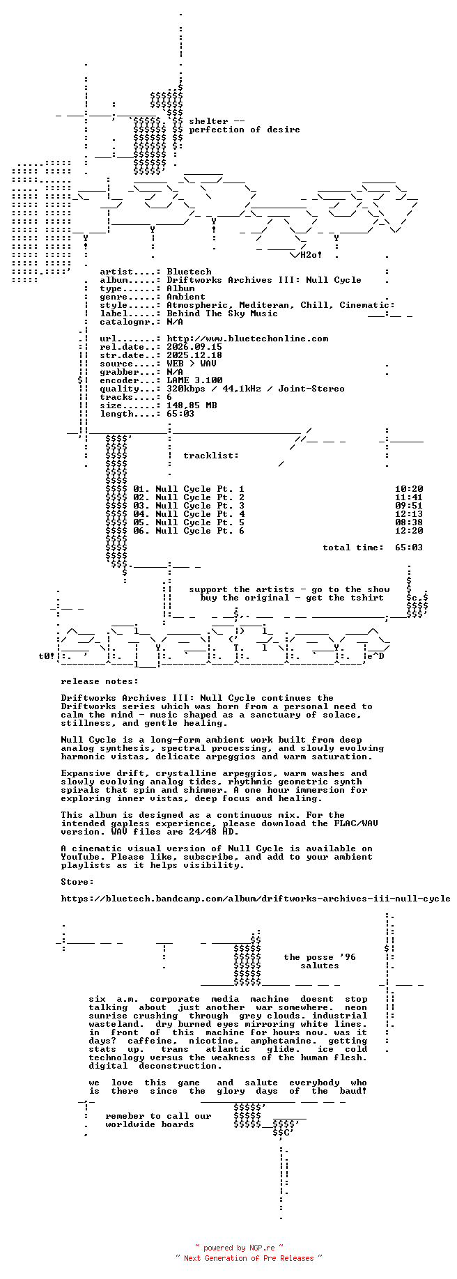 NFO for the release Bluetech--Driftworks_Archives_III_Null_Cycle-WEB-2025-SHELTER by SHELTER