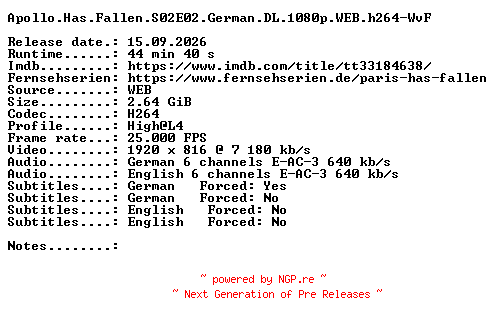 NFO for the release Apollo.Has.Fallen.S02E02.German.DL.1080p.WEB.h264-WvF by WvF