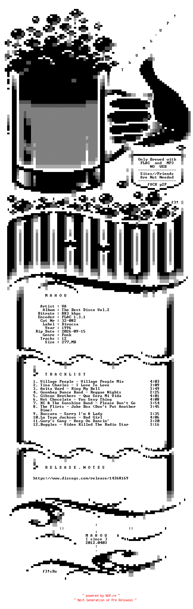 NFO for the release VA-The_Best_Disco_Vol.2-CD-FLAC-1996-MAHOU by MAHOU