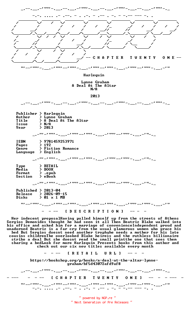 NFO for the release Lynne.Graham.-.A.Deal.At.The.Altar.2013.RETAIL.EPUB.eBook-CTO by CTO