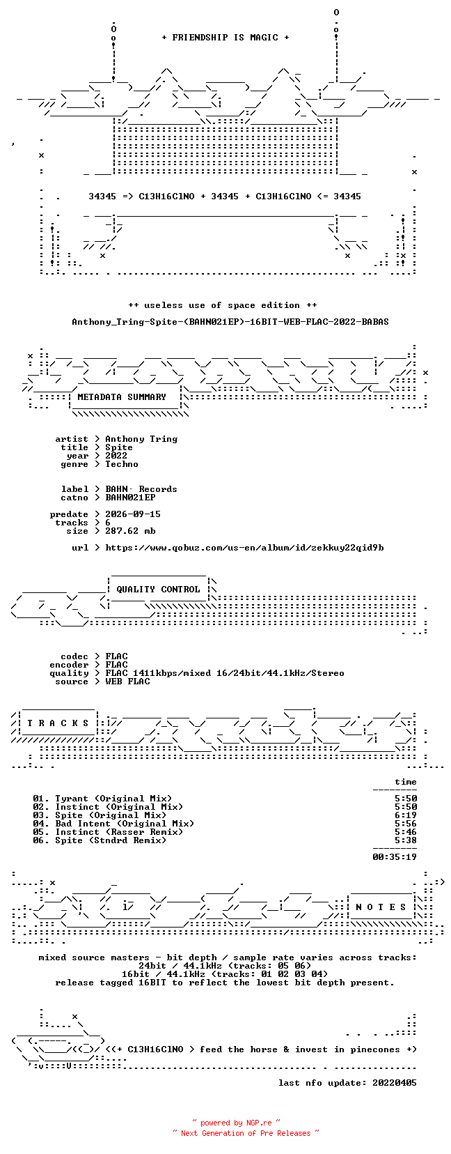 NFO for the release Anthony_Tring-Spite-(BAHN021EP)-16BIT-WEB-FLAC-2022-BABAS by BABAS