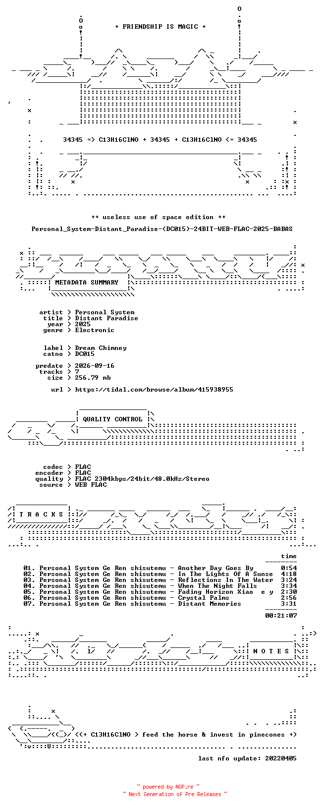 NFO for the release Personal_System-Distant_Paradise-(DC015)-24BIT-WEB-FLAC-2025-BABAS by BABAS