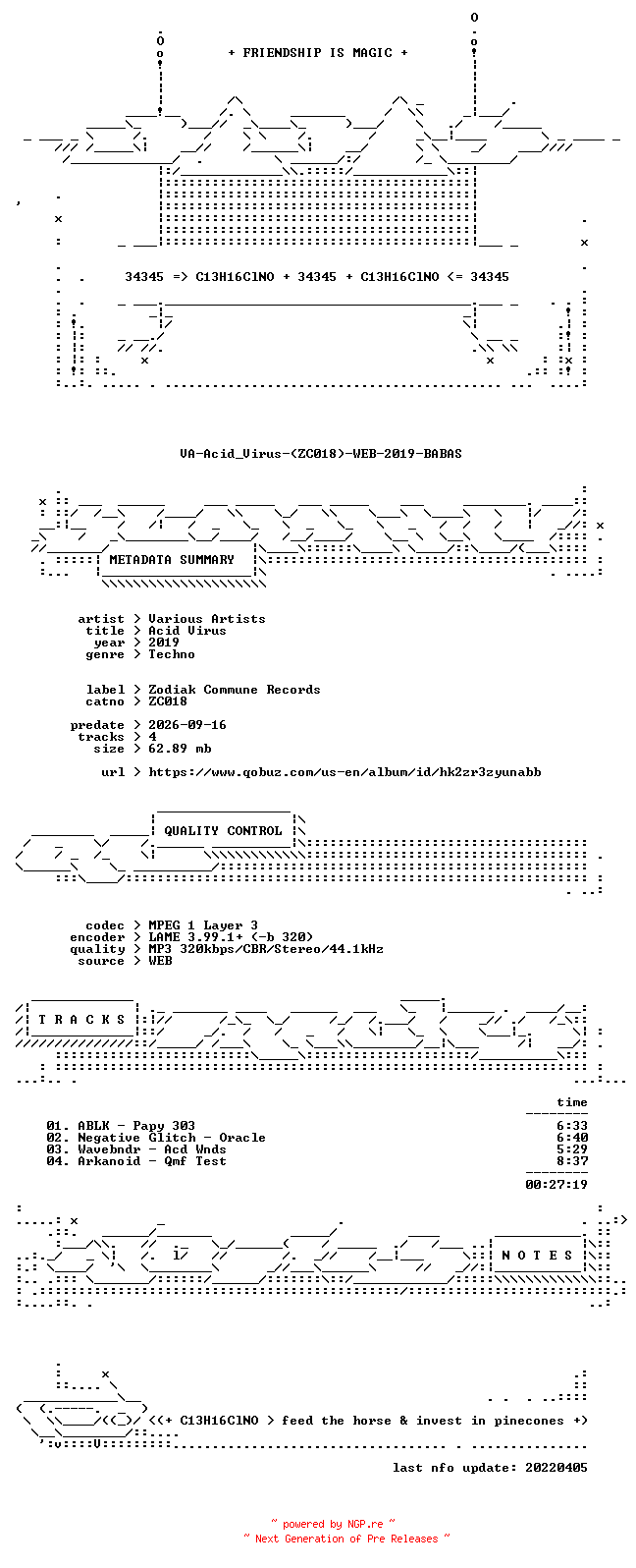 NFO for the release VA-Acid_Virus-(ZC018)-WEB-2019-BABAS by BABAS