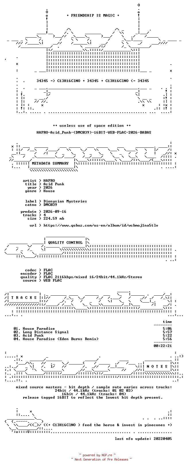 NFO for the release HAPRO-Acid_Punk-(DMC039)-16BIT-WEB-FLAC-2026-BABAS by BABAS
