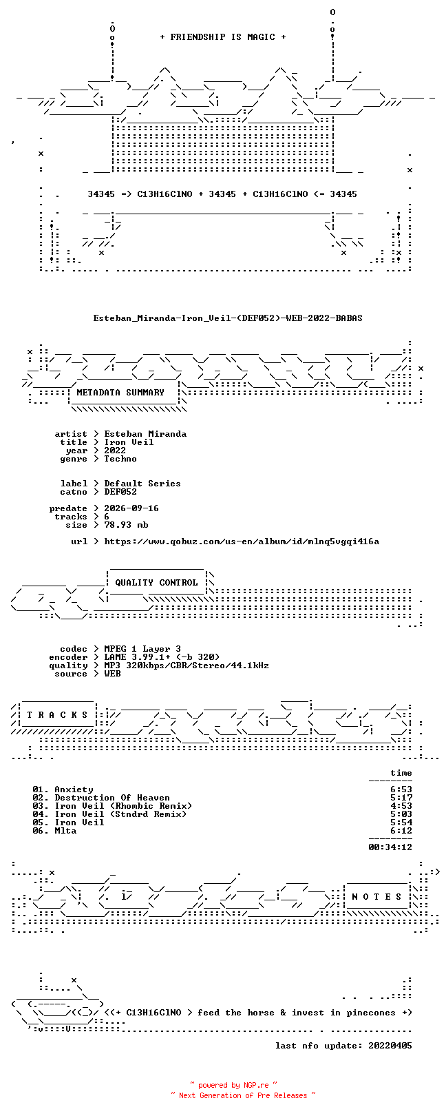 NFO for the release Esteban_Miranda-Iron_Veil-(DEF052)-WEB-2022-BABAS by BABAS