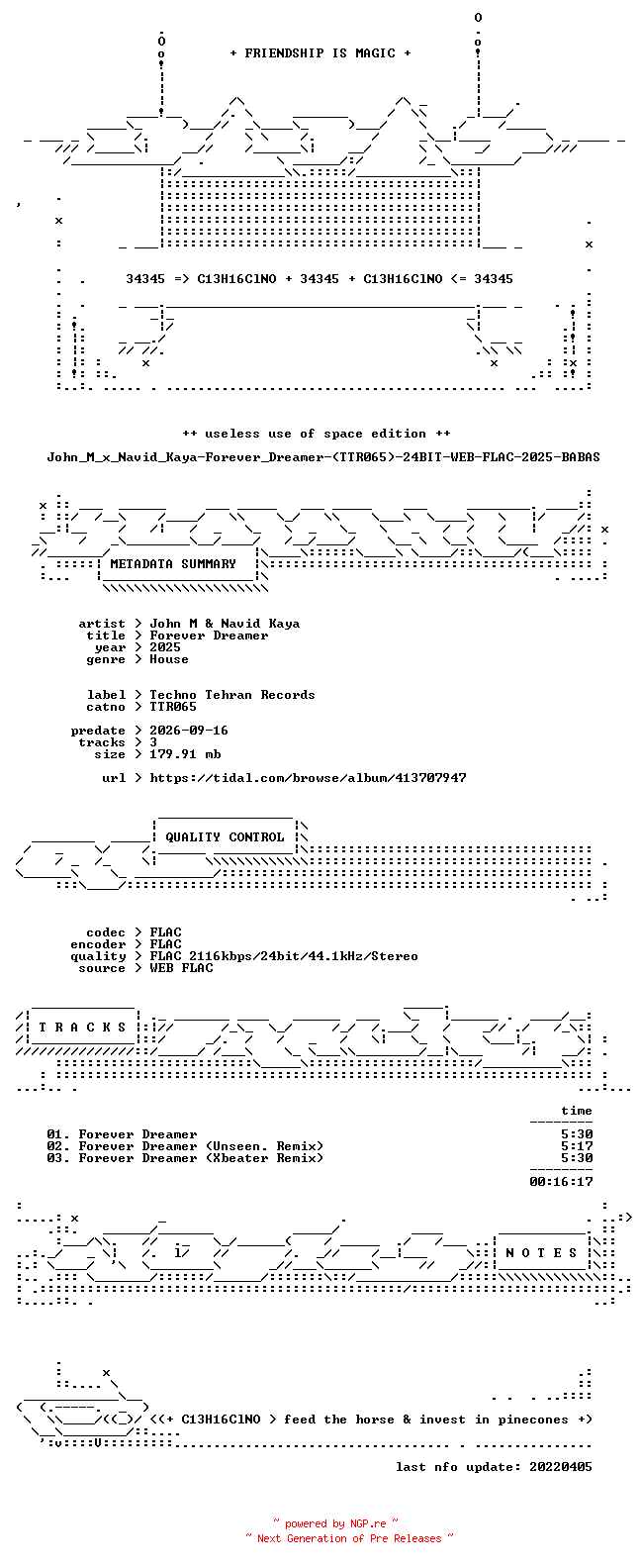 NFO for the release John_M_x_Navid_Kaya-Forever_Dreamer-(TTR065)-24BIT-WEB-FLAC-2025-BABAS by BABAS