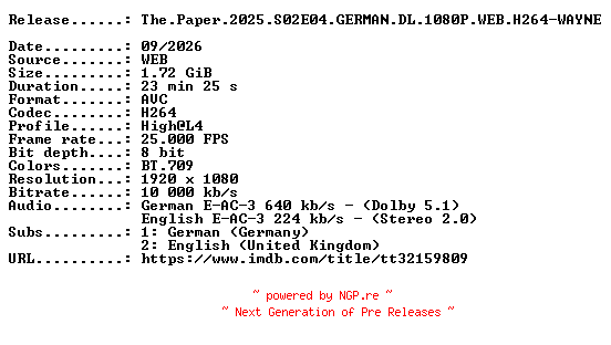 NFO for the release The.Paper.2025.S02E04.GERMAN.DL.1080P.WEB.H264-WAYNE by WAYNE