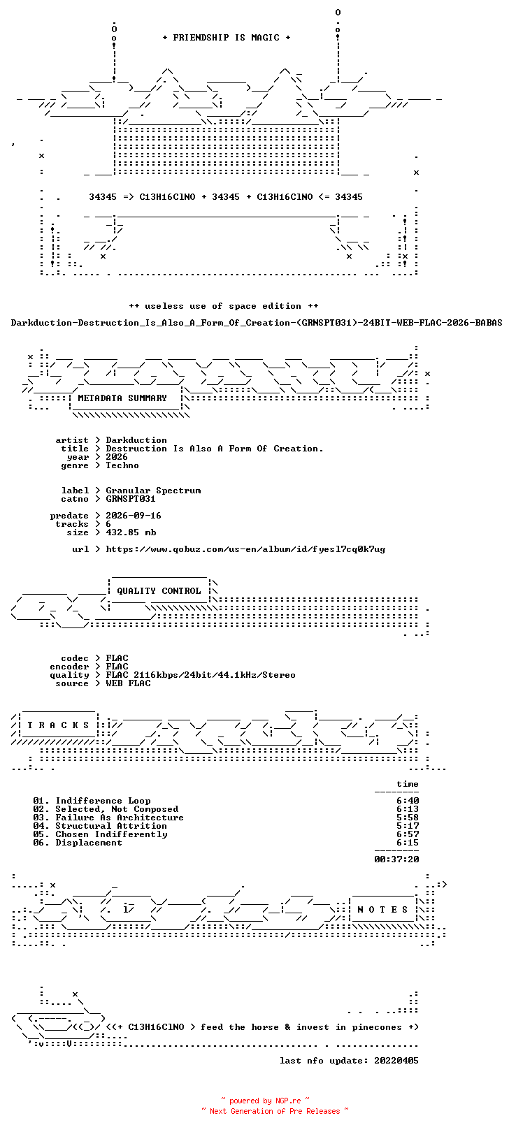 NFO for the release Darkduction-Destruction_Is_Also_A_Form_Of_Creation-(GRNSPT031)-24BIT-WEB-FLAC-2026-BABAS by BABAS