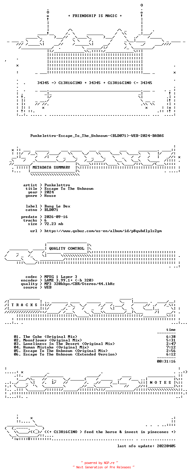 NFO for the release Punkelettro-Escape_To_The_Unknown-(BLD071)-WEB-2024-BABAS by BABAS