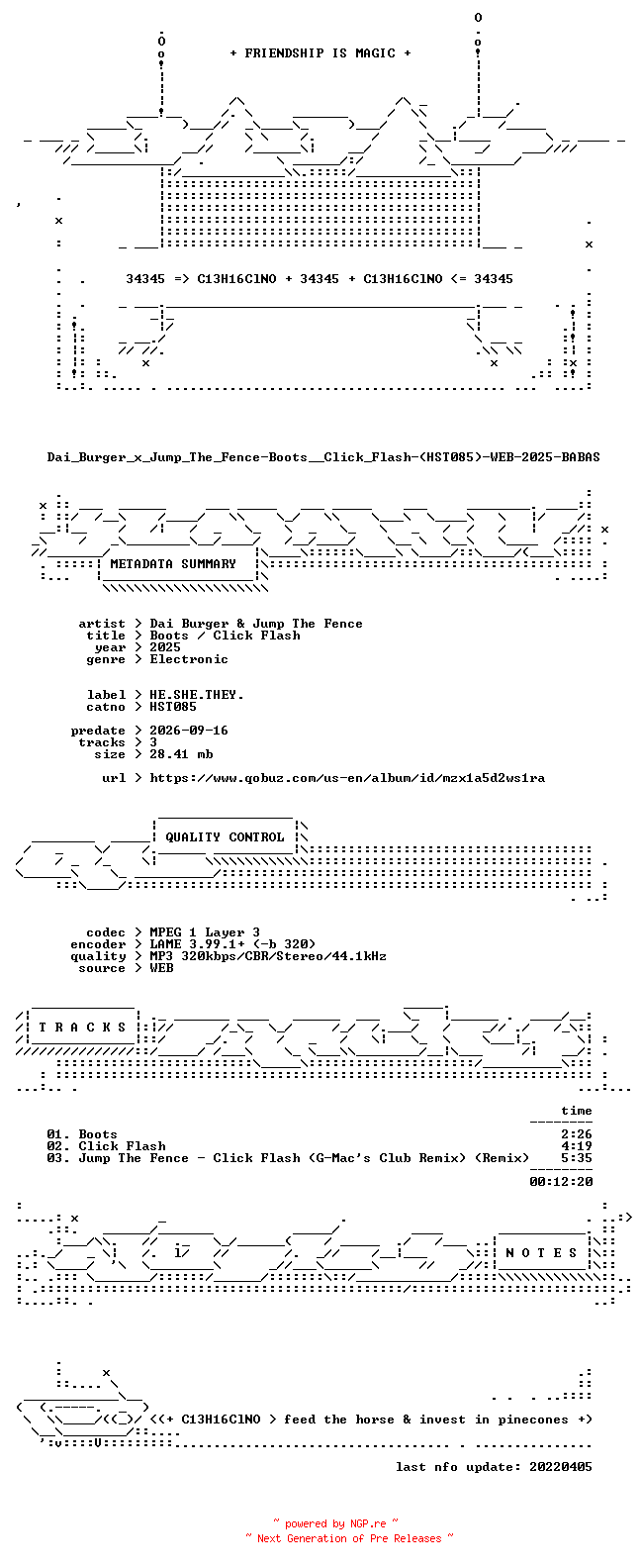 NFO for the release Dai_Burger_x_Jump_The_Fence-Boots__Click_Flash-(HST085)-WEB-2025-BABAS by BABAS