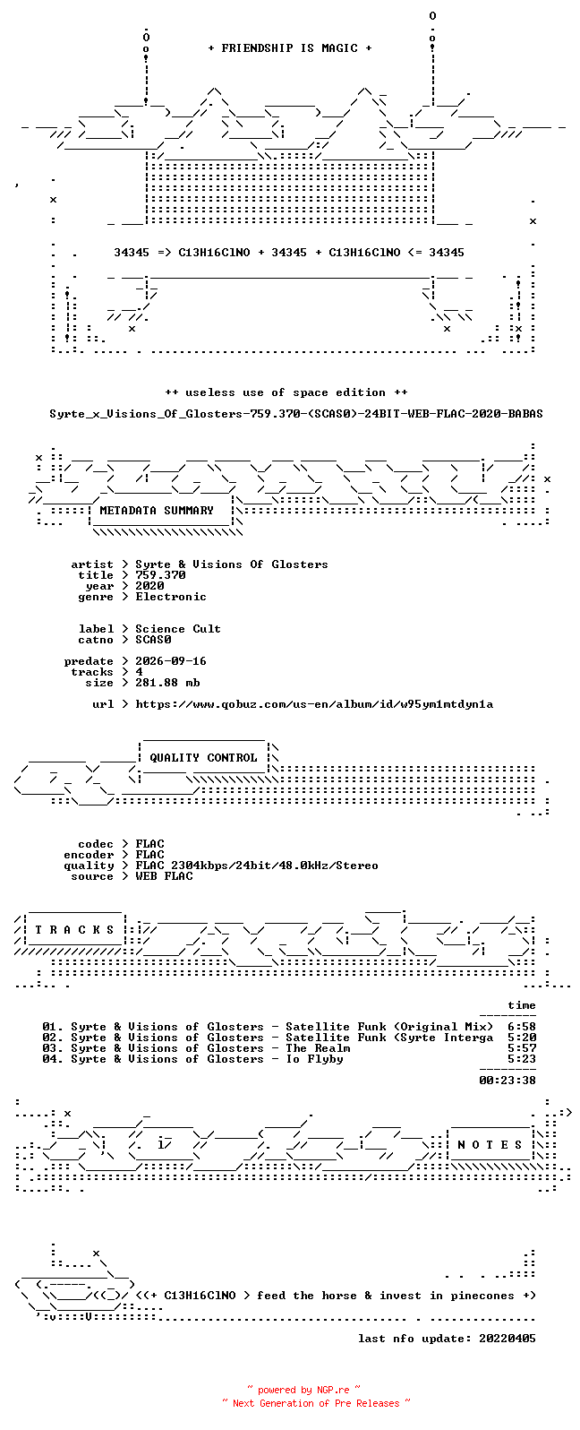 NFO for the release Syrte_x_Visions_Of_Glosters-759.370-(SCAS0)-24BIT-WEB-FLAC-2020-BABAS by BABAS