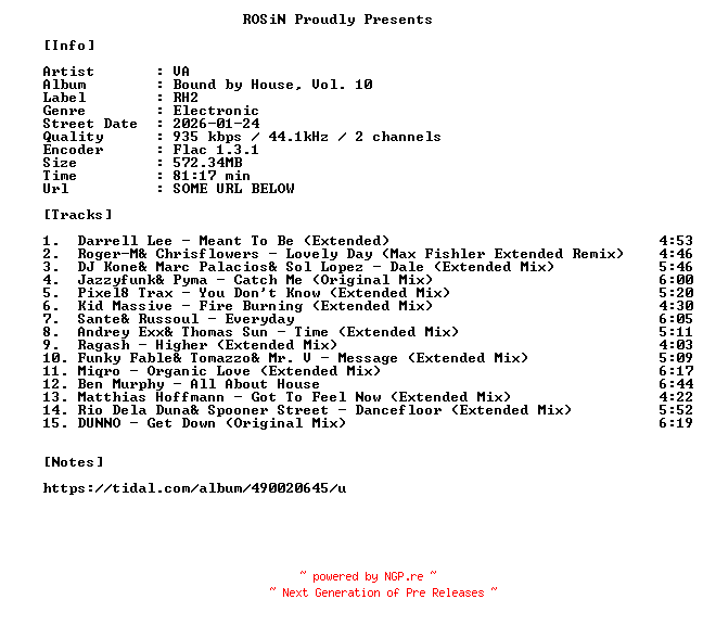 NFO for the release VA-Bound_By_House_Vol._10-16BIT-WEB-FLAC-2026-ROSiN by ROSiN