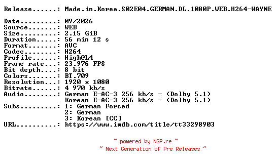 NFO for the release Made.in.Korea.S02E04.GERMAN.DL.1080P.WEB.H264-WAYNE by WAYNE