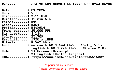 NFO for the release CIA.S01E03.GERMAN.DL.1080P.WEB.H264-WAYNE by WAYNE