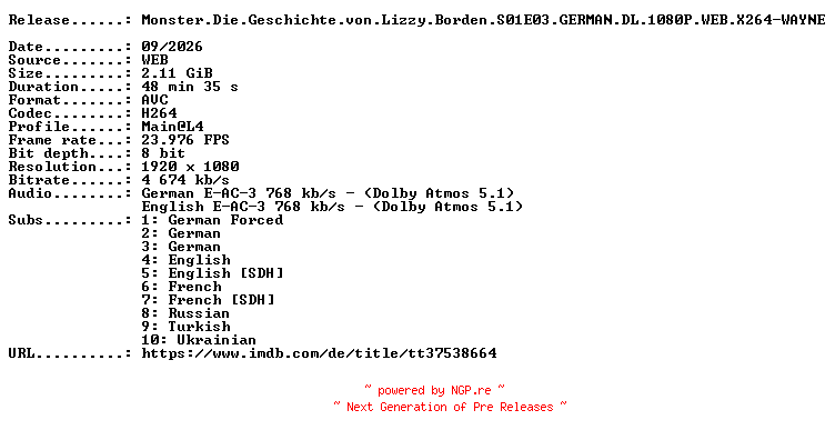NFO for the release Monster.Die.Geschichte.von.Lizzy.Borden.S01E03.GERMAN.DL.1080P.WEB.X264-WAYNE by WAYNE