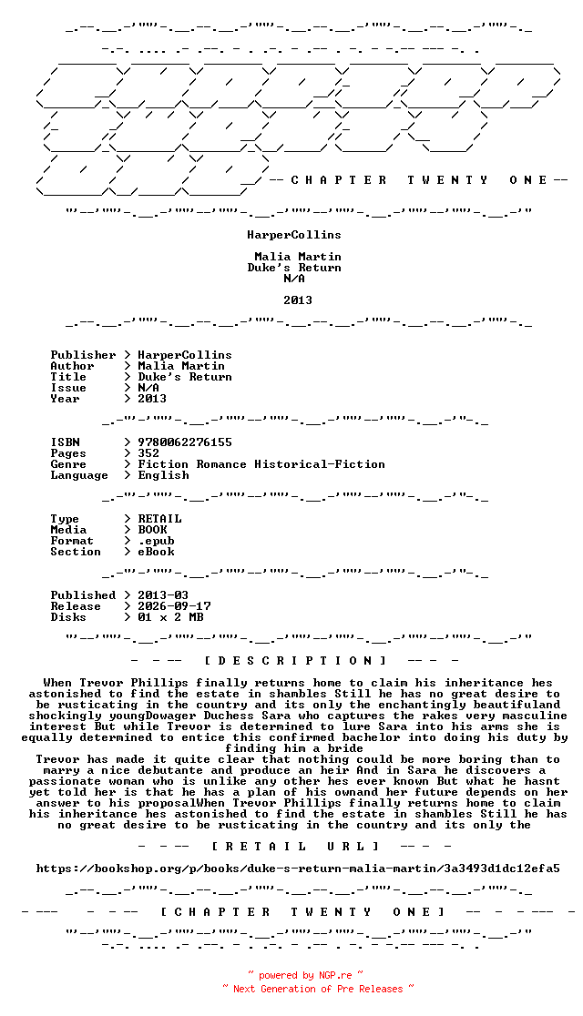 NFO for the release Malia.Martin.-.Dukes.Return.2013.RETAIL.EPUB.eBook-CTO by CTO