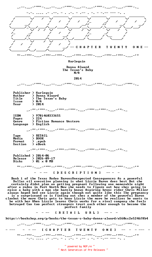 NFO for the release Donna.Alward.-.The.Texans.Baby.2014.RETAIL.EPUB.eBook-CTO by CTO