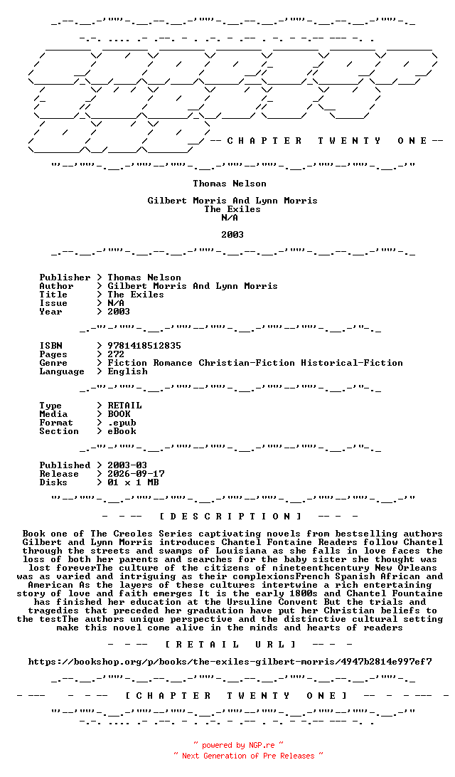 NFO for the release Gilbert.Morris.And.Lynn.Morris.-.The.Exiles.2003.RETAIL.EPUB.eBook-CTO by CTO