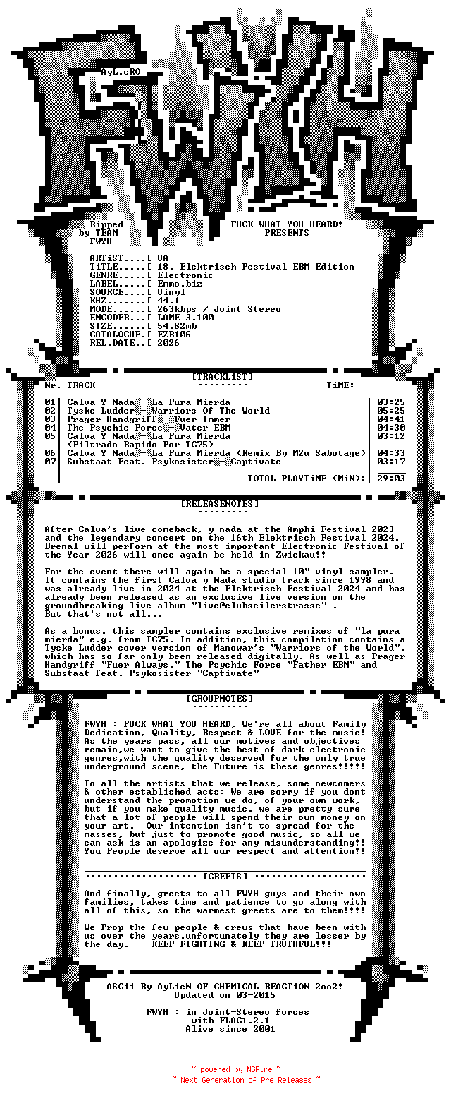 NFO for the release VA-18._Elektrisch_Festival_EBM_Edition-Limited_Edition-VINYL-2026-FWYH by FWYH