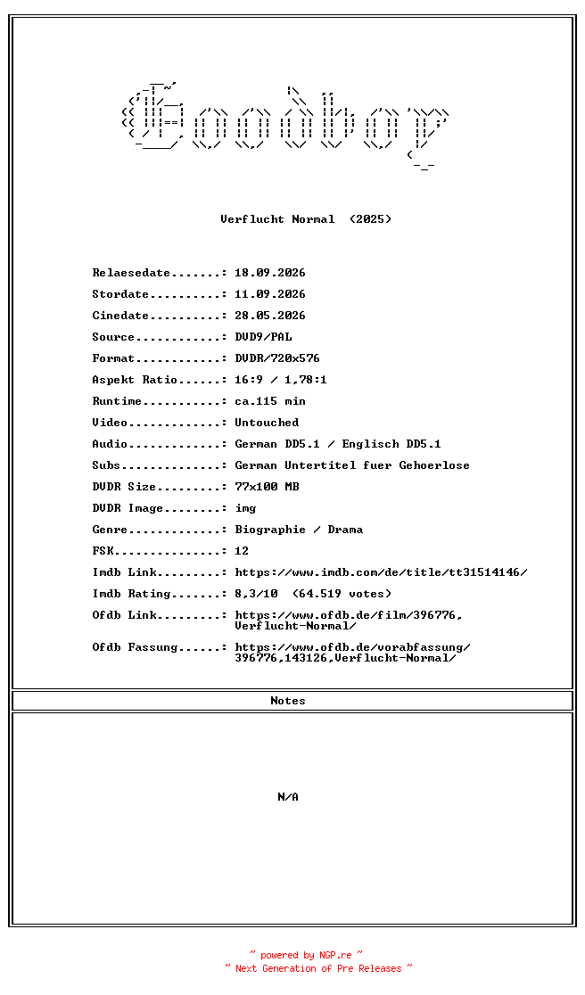 NFO for the release Verflucht.normal.GERMAN.2025.DL.COMPLETE.PAL.DVD9-Goodboy by Goodboy