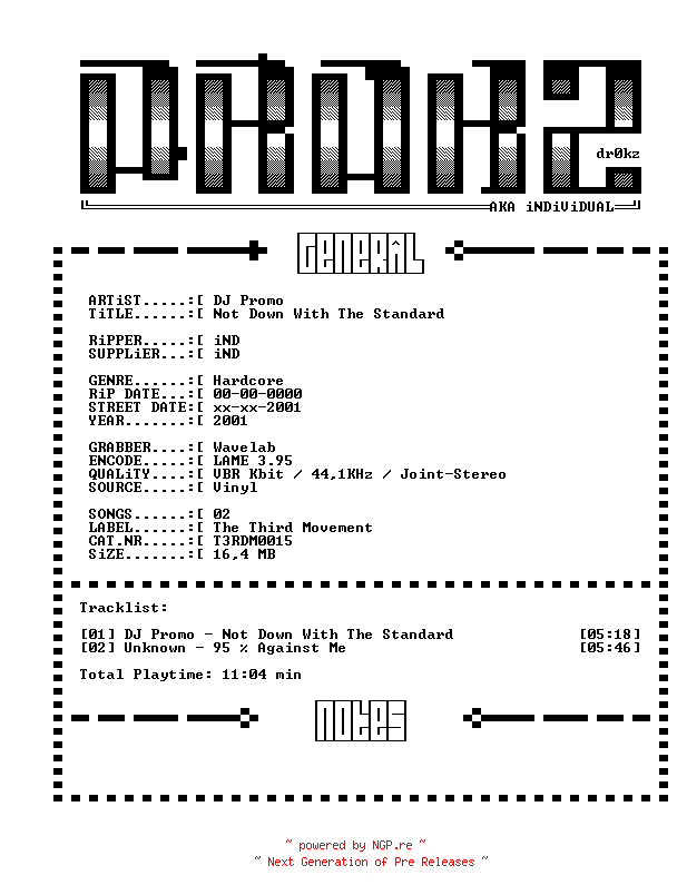 NFO for the release dj promo_-_not_down_with_the_standard-vinyl-2001-ind by ind