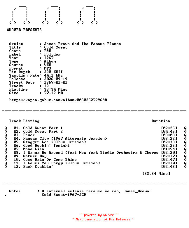NFO for the release James_Brown_And_The_Famous_Flames-Cold_Sweat-WEB-1967-QUAVER_iNT by QUAVER_iNT
