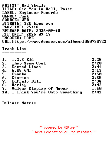 NFO for the release Rad_Skulls-See_You_In_Hell_Poser-WEB-2026-SDR by SDR