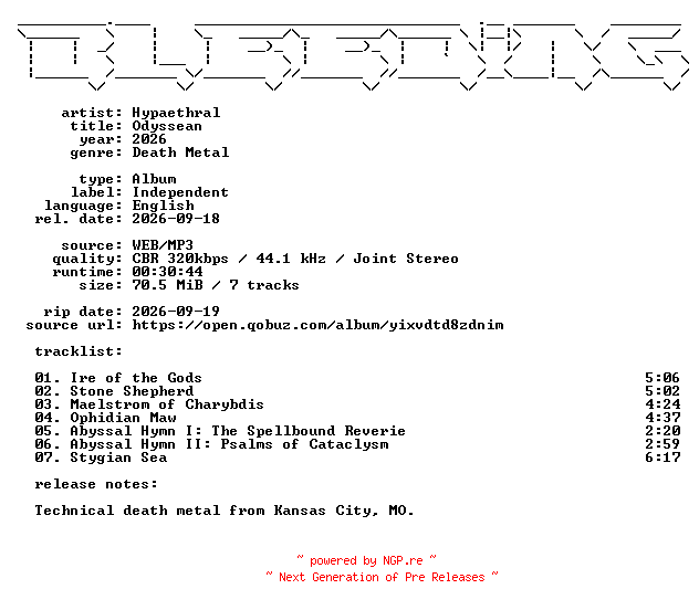 NFO for the release Hypaethral-Odyssean-WEB-2026-BLEEDiNG by BLEEDiNG