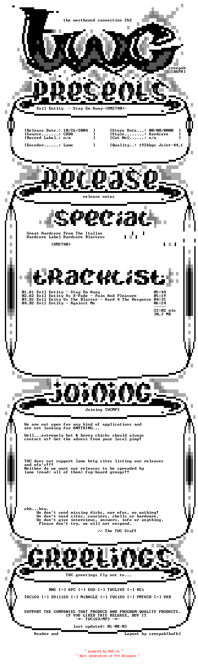NFO for the release Evil_Entity-Stay_Em_Away-(HM2740)-Vinyl-2004-TWCMP3 by TWCMP3