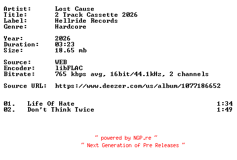 NFO for the release Lost_Cause-2_Track_Cassette_2026-16BIT-WEB-FLAC-2026-VEXED by VEXED