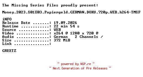 NFO for the release Money.2023.S01E03.Papiergeld.GERMAN.DOKU.720p.WEB.h264-TMSF by TMSF