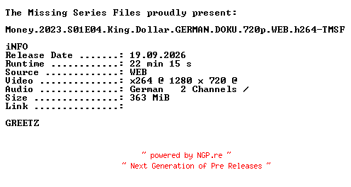 NFO for the release Money.2023.S01E04.King.Dollar.GERMAN.DOKU.720p.WEB.h264-TMSF by TMSF